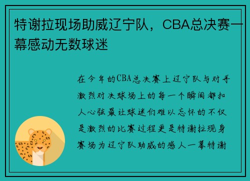 特谢拉现场助威辽宁队，CBA总决赛一幕感动无数球迷