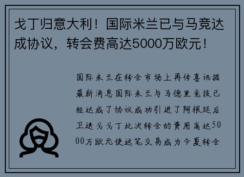 戈丁归意大利！国际米兰已与马竞达成协议，转会费高达5000万欧元！